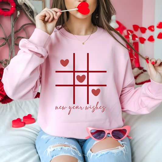 Three-by-Three Grid with Hearts and New Year Wishes Sweatshirt