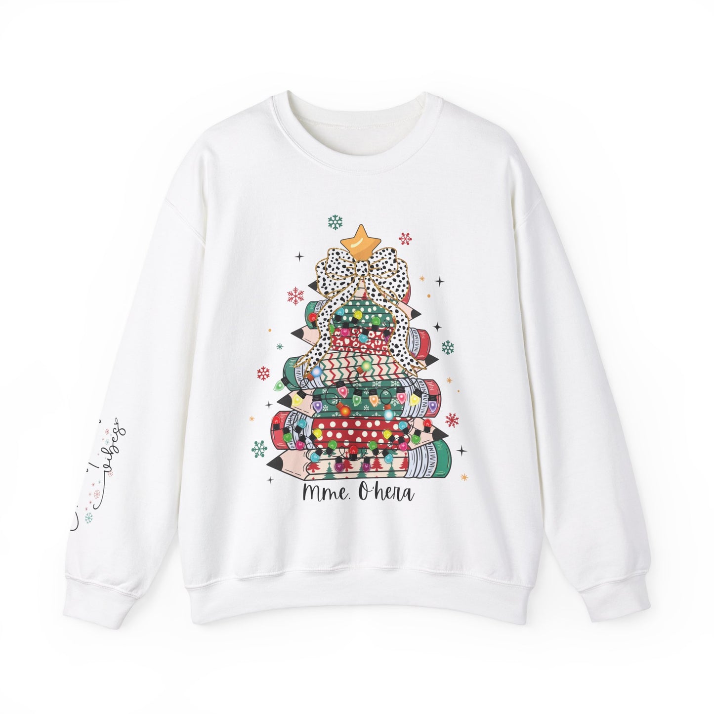 Personalized Teacher Christmas Crewneck Sweatshirt - Christmas Tree and Pencils Design