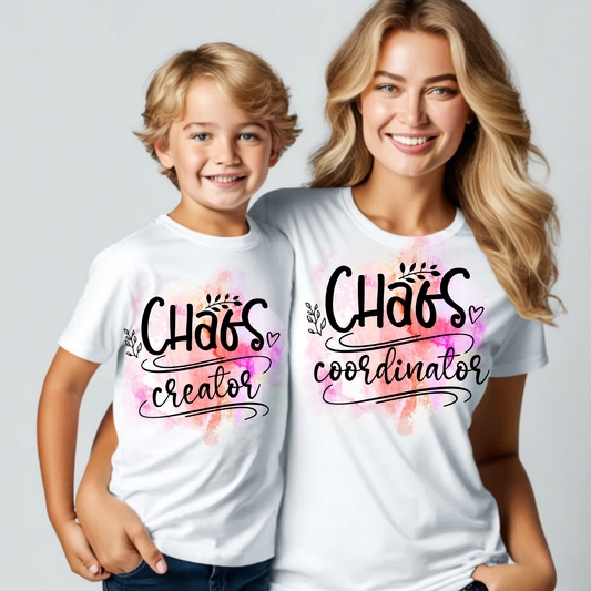 Mom and Kid Matching Chaos Coordinator &amp; Chaos Creator T-Shirt Set- Tee features family love (Copy)