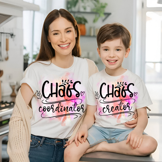 Mom and Kid Matching Chaos Coordinator &amp; Chaos Creator T-Shirt Set- Tee features family love