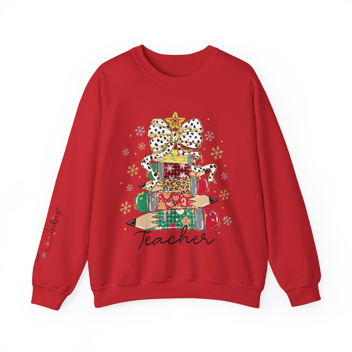 Teacher Christmas Crewneck Sweatshirt - Christmas Tree and Pencils Design