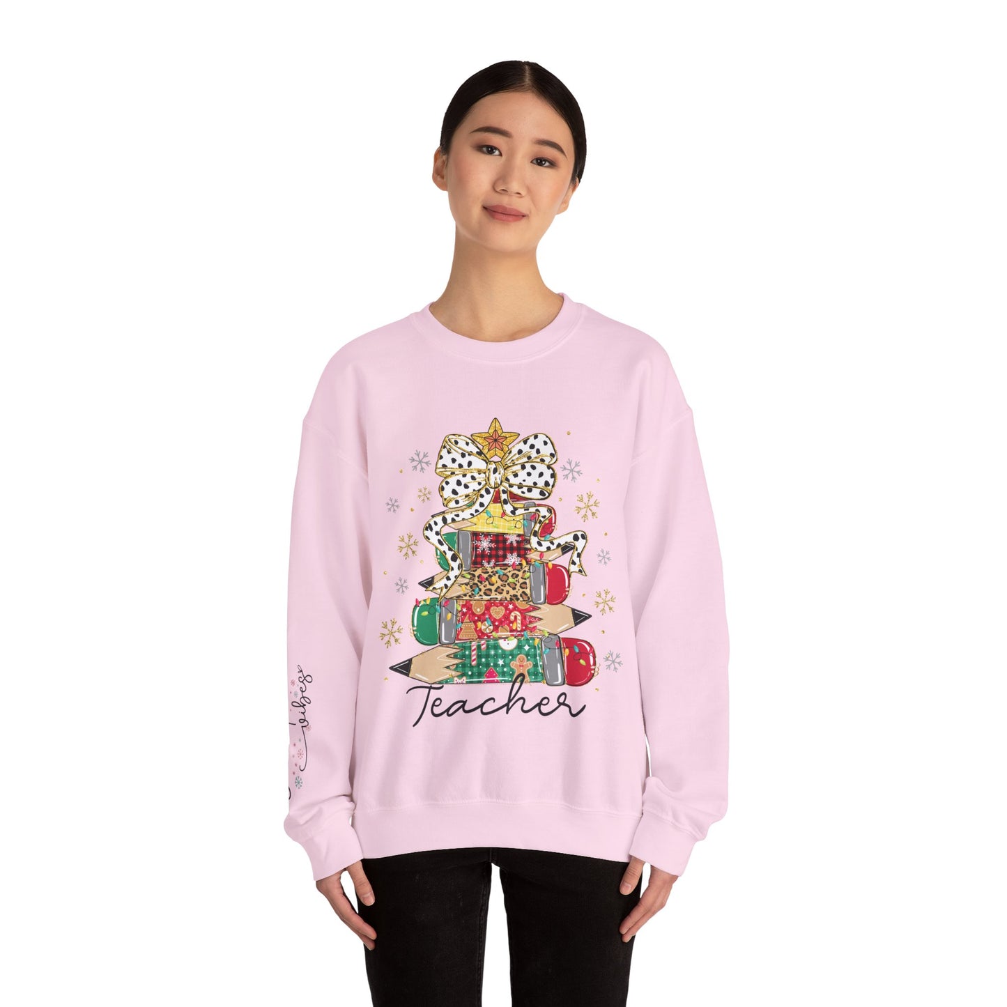 Teacher Christmas Crewneck Sweatshirt - Christmas Tree and Pencils Design