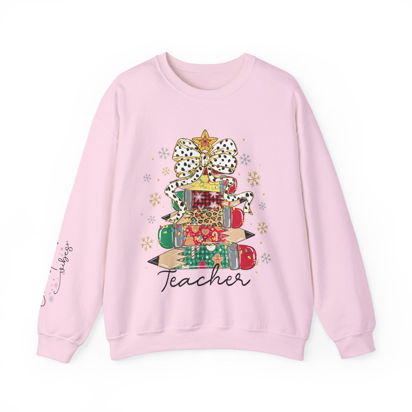 Teacher Christmas Crewneck Sweatshirt - Christmas Tree and Pencils Design