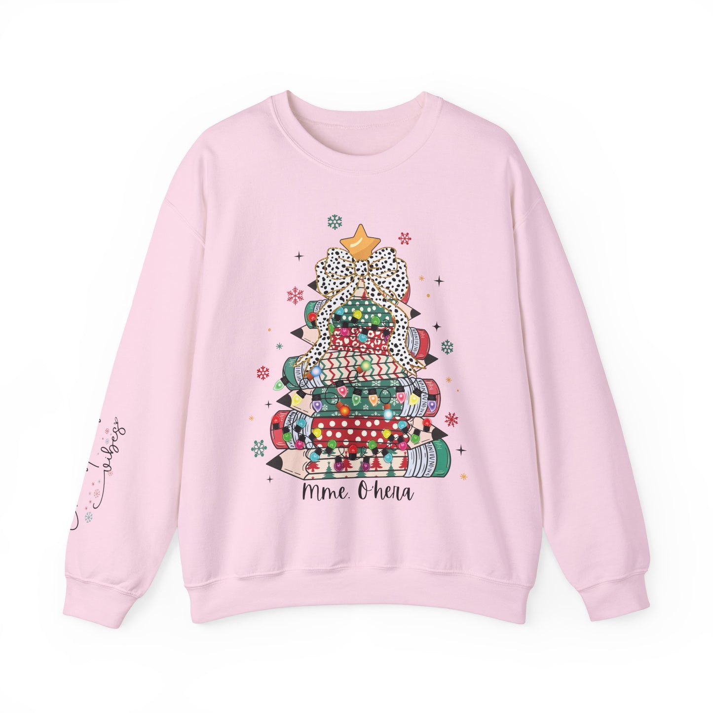 Personalized Teacher Christmas Crewneck Sweatshirt - Christmas Tree and Pencils Design