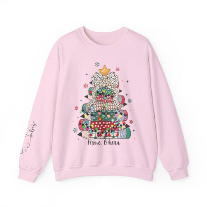 Personalized Teacher Christmas Crewneck Sweatshirt - Christmas Tree and Pencils Design