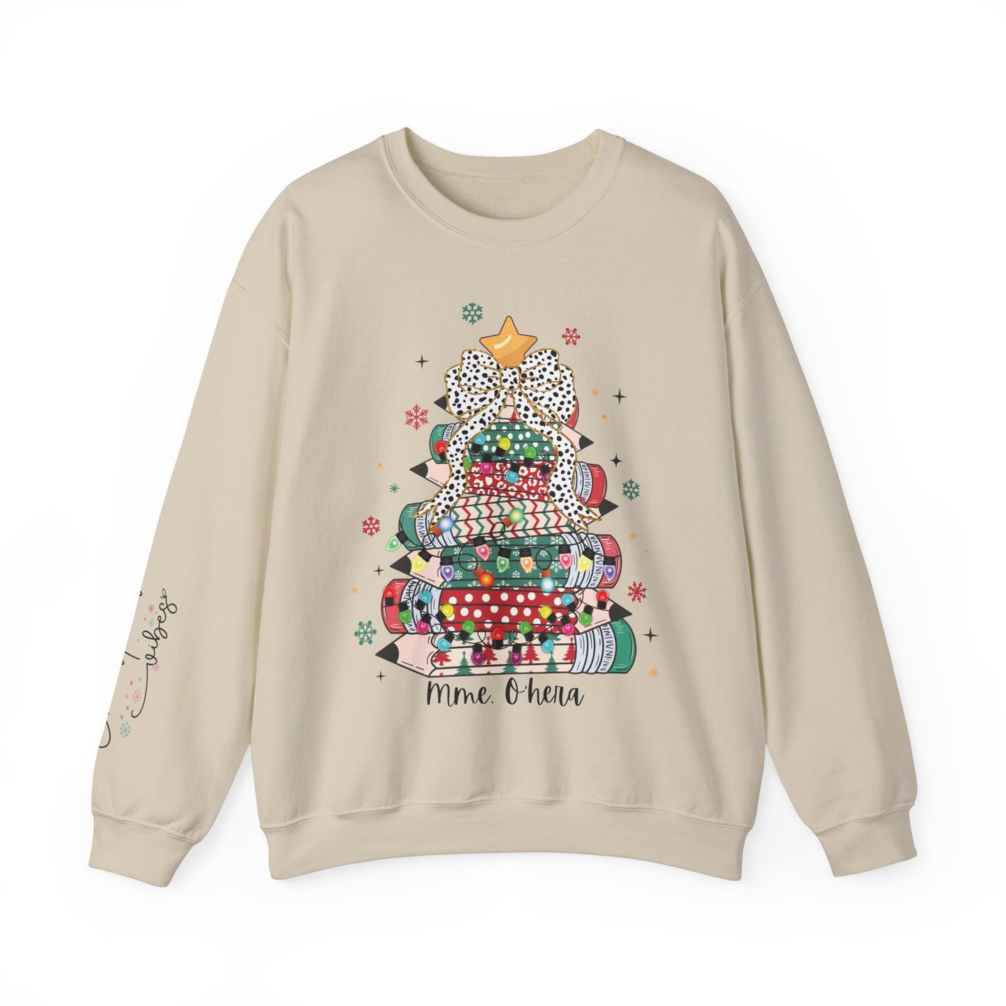 Personalized Teacher Christmas Crewneck Sweatshirt - Christmas Tree and Pencils Design