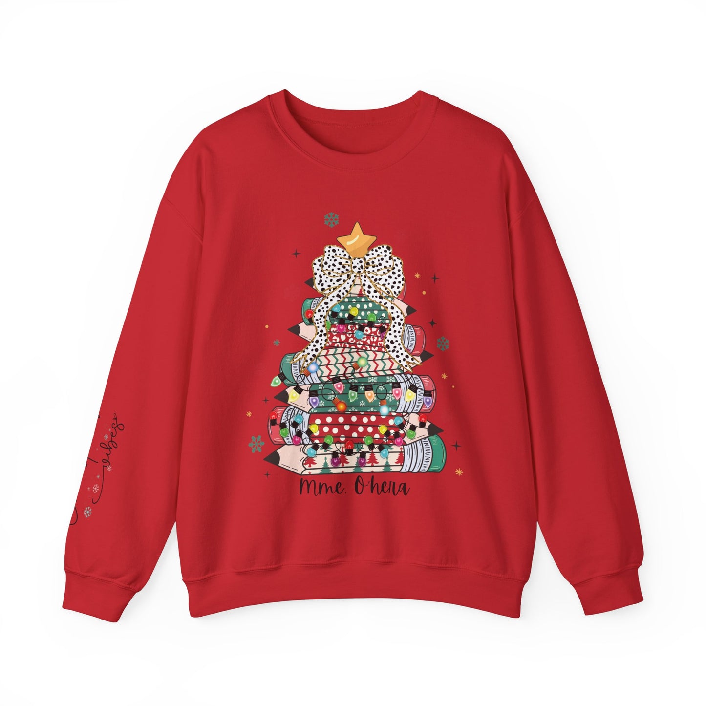 Personalized Teacher Christmas Crewneck Sweatshirt - Christmas Tree and Pencils Design