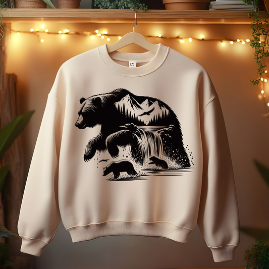 Bear Splashing Under Waterfall Sweatshirt