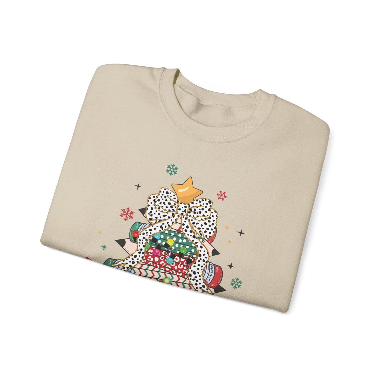 Personalized Teacher Christmas Crewneck Sweatshirt - Christmas Tree and Pencils Design