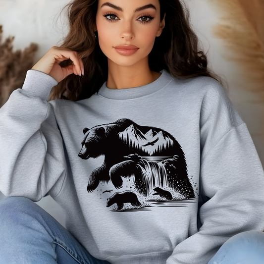 Bear Splashing Under Waterfall Sweatshirt