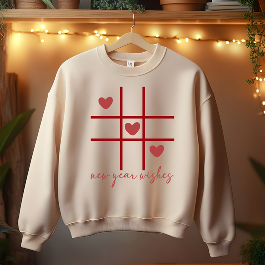 Three-by-Three Grid with Hearts and New Year Wishes Sweatshirt