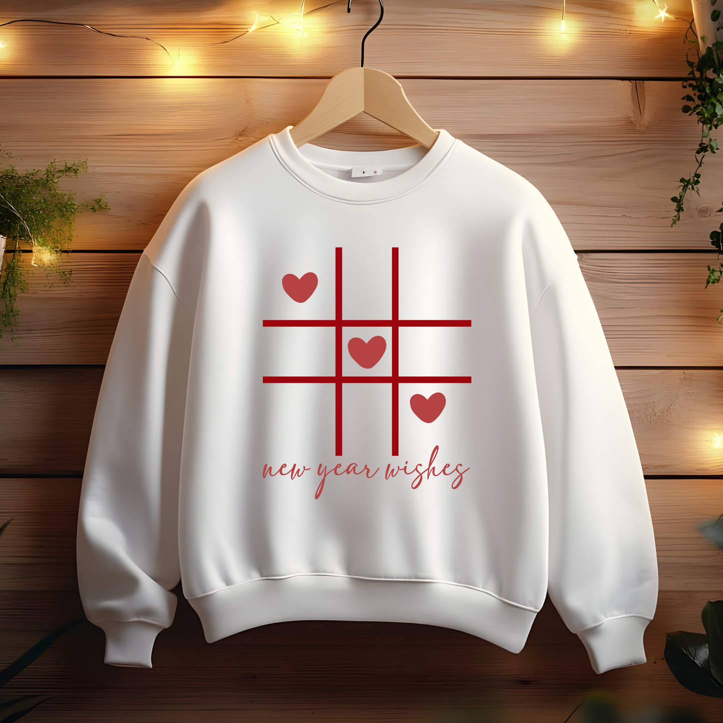 Three-by-Three Grid with Hearts and New Year Wishes Sweatshirt