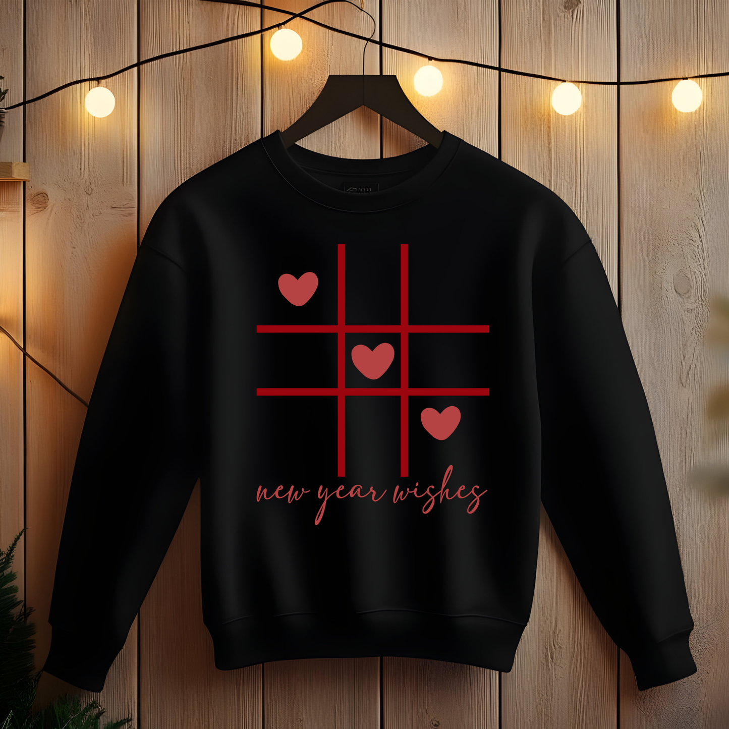 Three-by-Three Grid with Hearts and New Year Wishes Sweatshirt