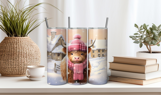 Baby Highland Cow in Pink- 20oz Straight Tumbler