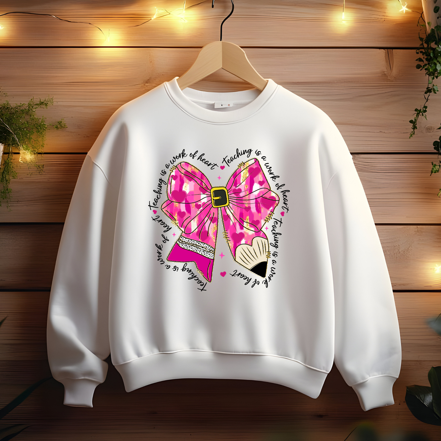 Glitter Bows, Hearts, and Pencil Valentine’s Day Sweatshirt- Teaching is a Work of Heart