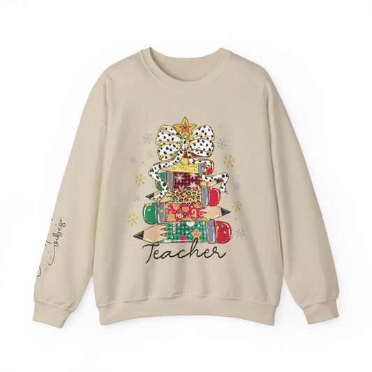 Teacher Christmas Crewneck Sweatshirt - Christmas Tree and Pencils Design