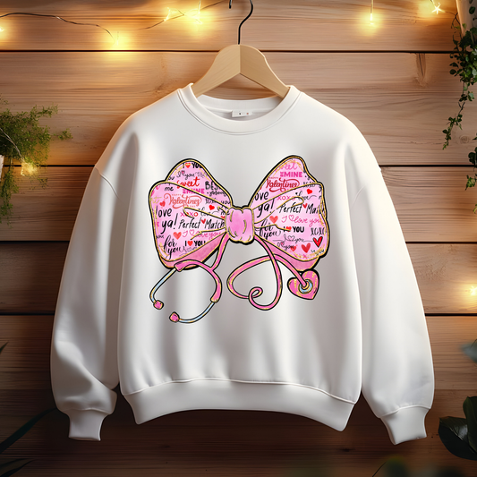 Glitter Bow, Hearts, and Stethoscope Valentine’s Day Sweatshirt