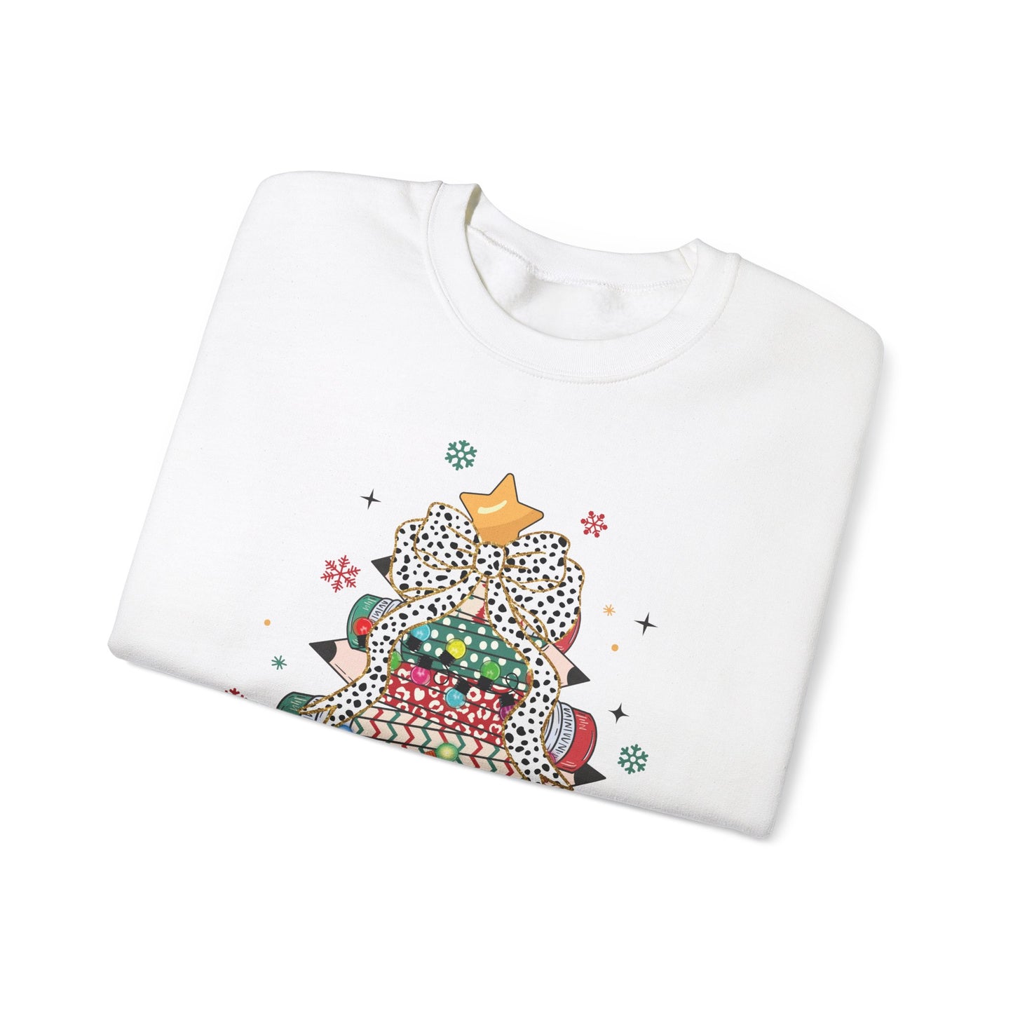 Personalized Teacher Christmas Crewneck Sweatshirt - Christmas Tree and Pencils Design