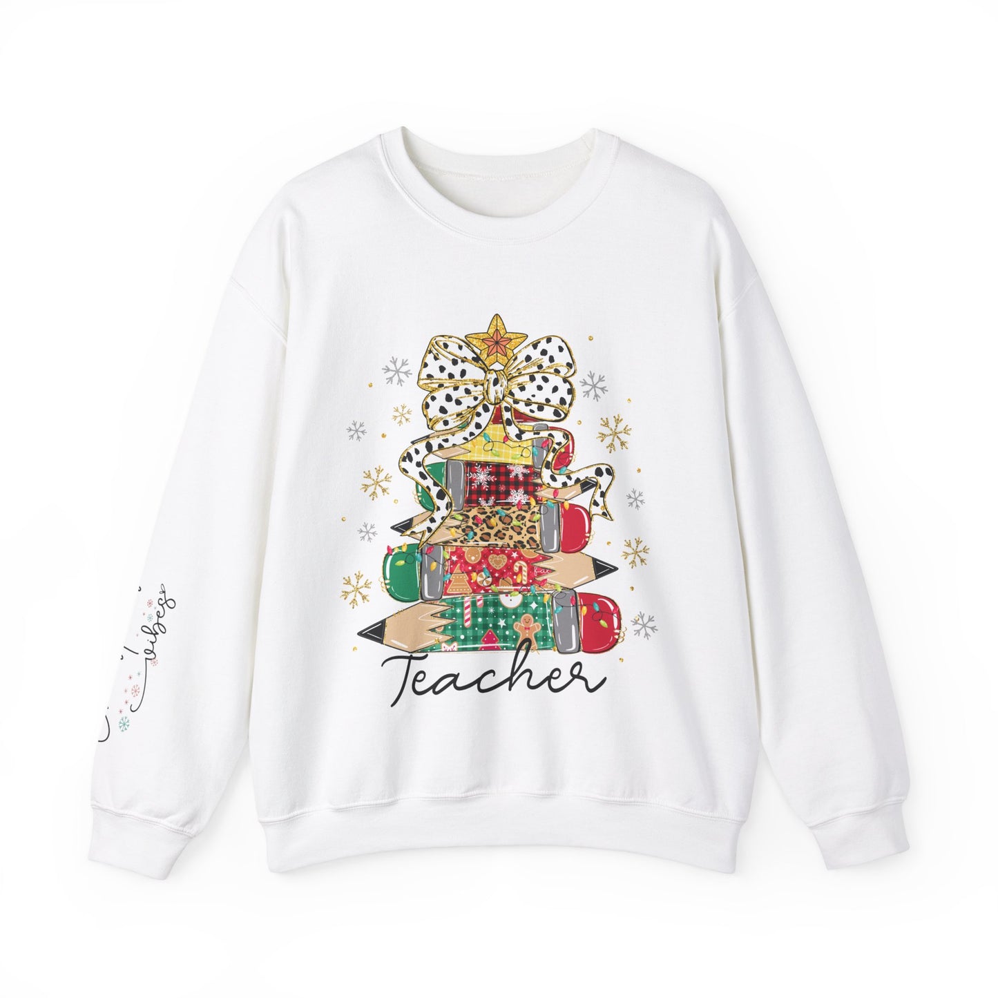 Teacher Christmas Crewneck Sweatshirt - Christmas Tree and Pencils Design