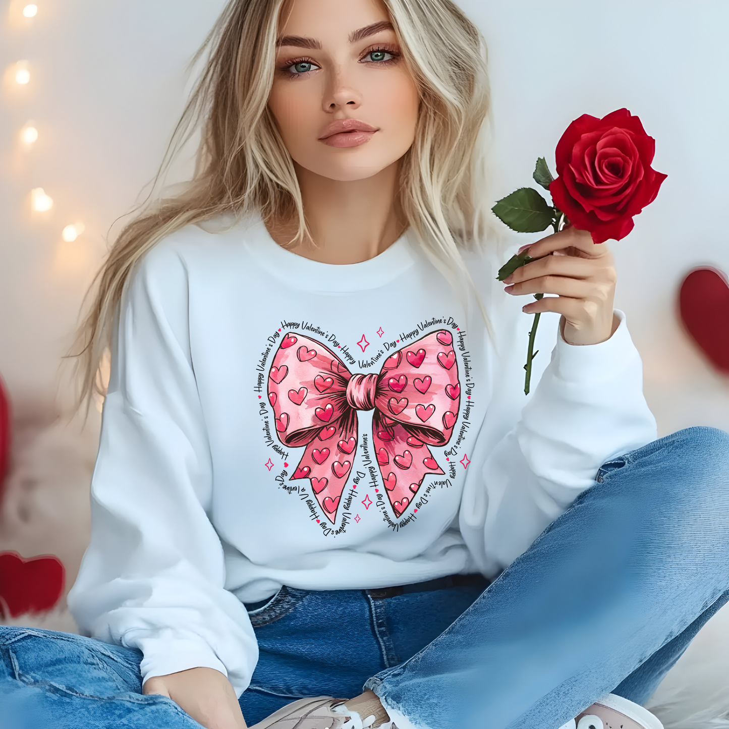 Bow and Hearts Valentine’s Day Sweatshirt