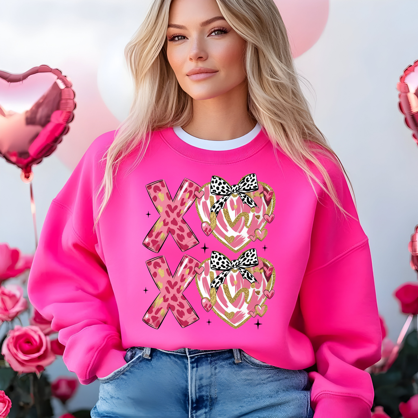 X O Hugs and Kisses Design with Hearts  Sweatshirt