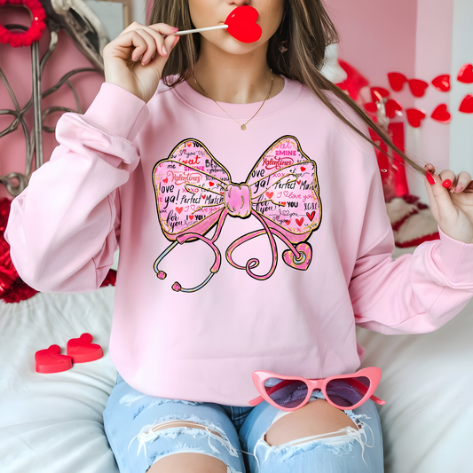 Glitter Bow, Hearts, and Stethoscope Valentine’s Day Sweatshirt