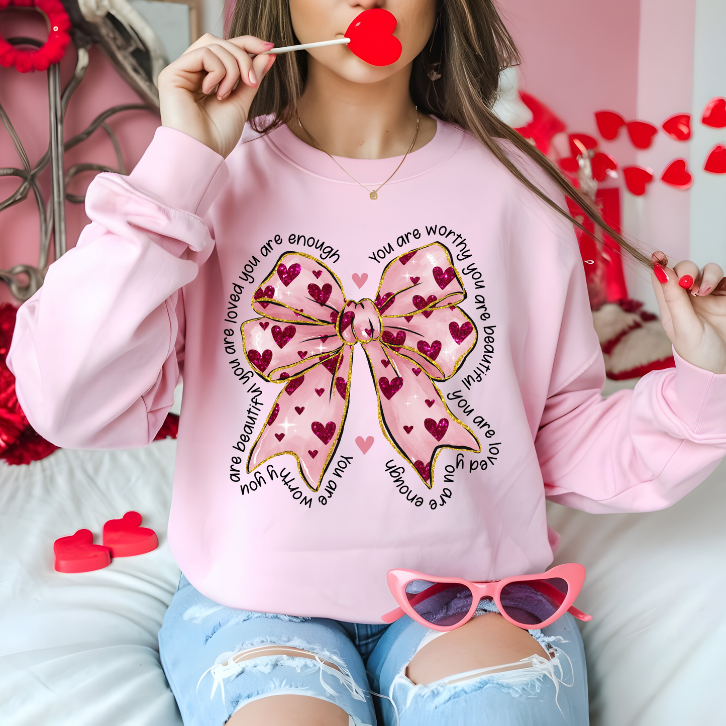 Glitter Bows and Hearts Valentine’s Day Sweatshirt